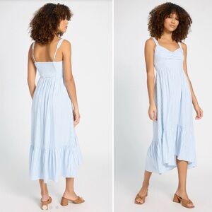 SKIES ARE BLUE Striped Sweetheart Ruched V Neck Flowy Maxi Dress Medium NWT